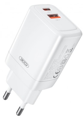 Мережевий зарядний пристрій XO CE16 - 45W PD USB-C & 22.5W QC USB-A White (6978957)