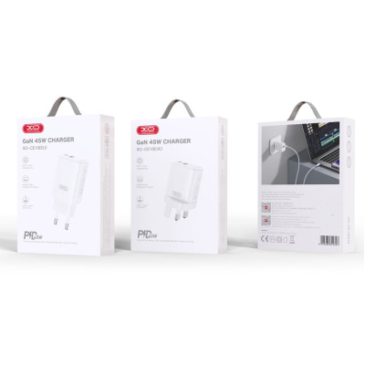 Мережевий зарядний пристрій XO CE16 - 45W PD USB-C & 22.5W QC USB-A White (6978957)