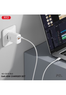 Мережевий зарядний пристрій XO CE16 - 45W PD USB-C & 22.5W QC USB-A White (6978957)