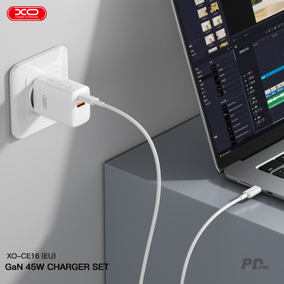 Мережевий зарядний пристрій XO CE16 - 45W PD USB-C & 22.5W QC USB-A White (6978957)