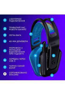 Гарнітура Logitech G535 LIGHTSPEED Wireless, Black (939-002219) (6998424)