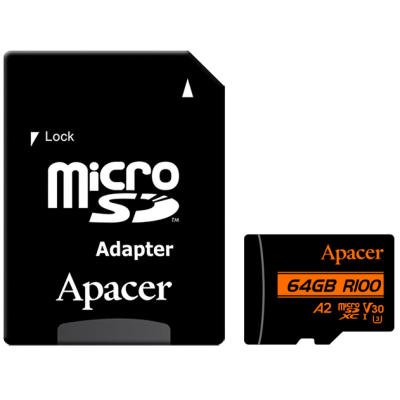 Карта пам'ятi Apacer 64GB MicroSDXC UHS-I/U3 Class 10 (AP64GMCSX10U8-R) + SD адаптер (6884059)