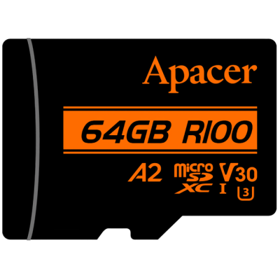 Карта пам'ятi Apacer 64GB MicroSDXC UHS-I/U3 Class 10 (AP64GMCSX10U8-R) + SD адаптер (6884059)