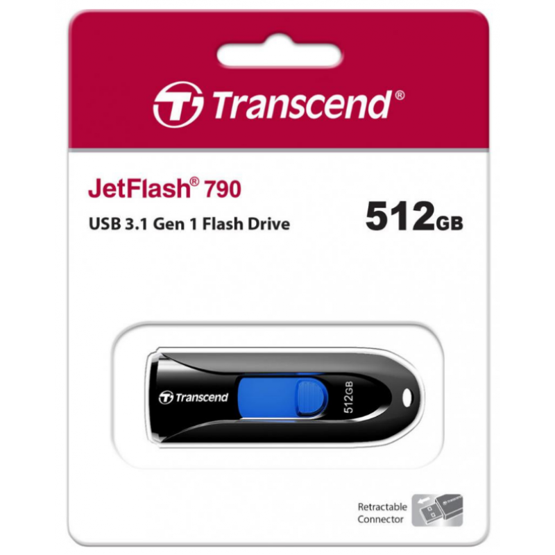 Flash Drive Transcend JetFlash 790 512GB USB 3.1 Black (TS512GJF790K) (6986651)