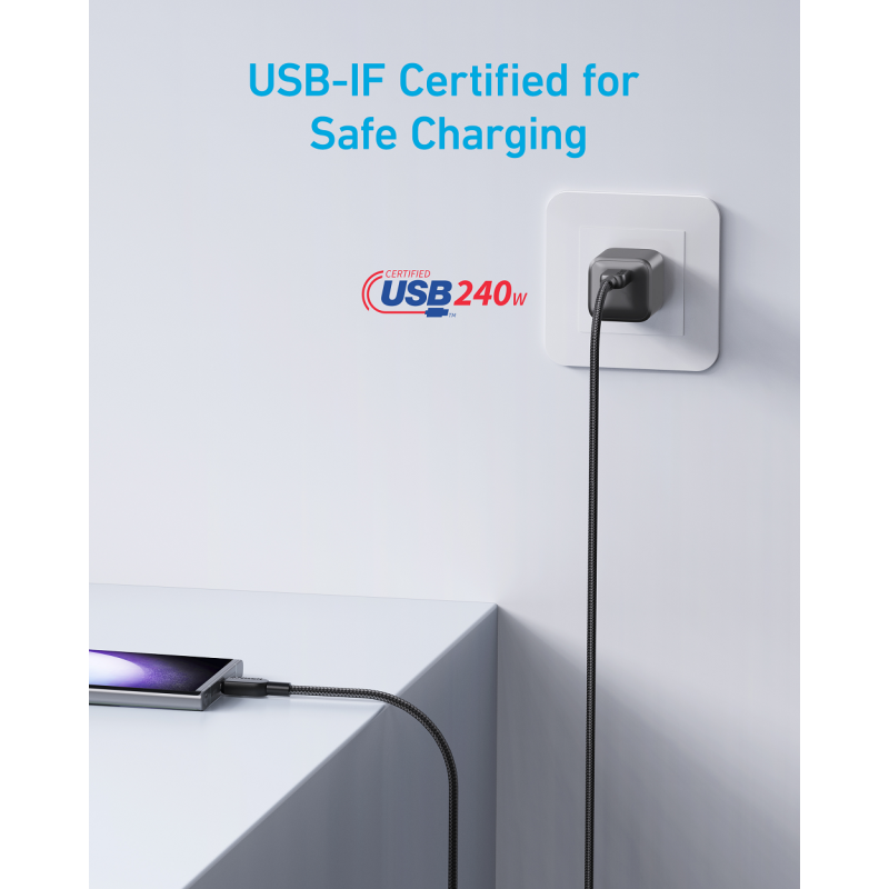Кабель Anker 310 USB-C to USB-C - 0.9m 240W Nylon Black (6962728)