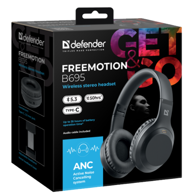 Гарнітура Defender FreeMotion B695 Bluetooth ANC Black (63695)  (7024922)