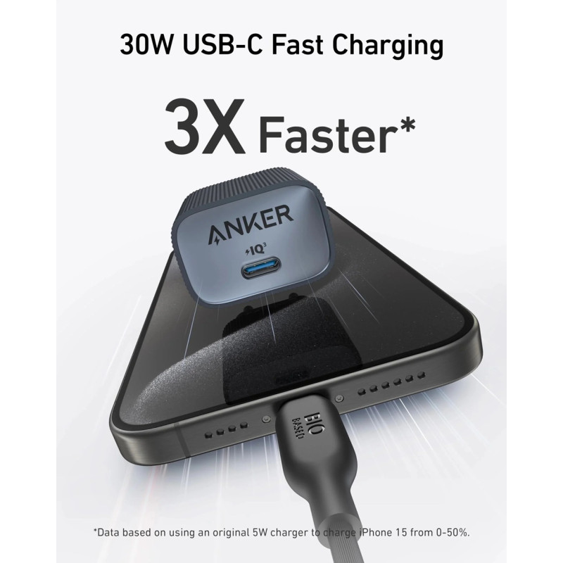 Мережевий зарядний пристрій Anker PowerPort 511 Nano IV - 30W USB-C Black (7030801)