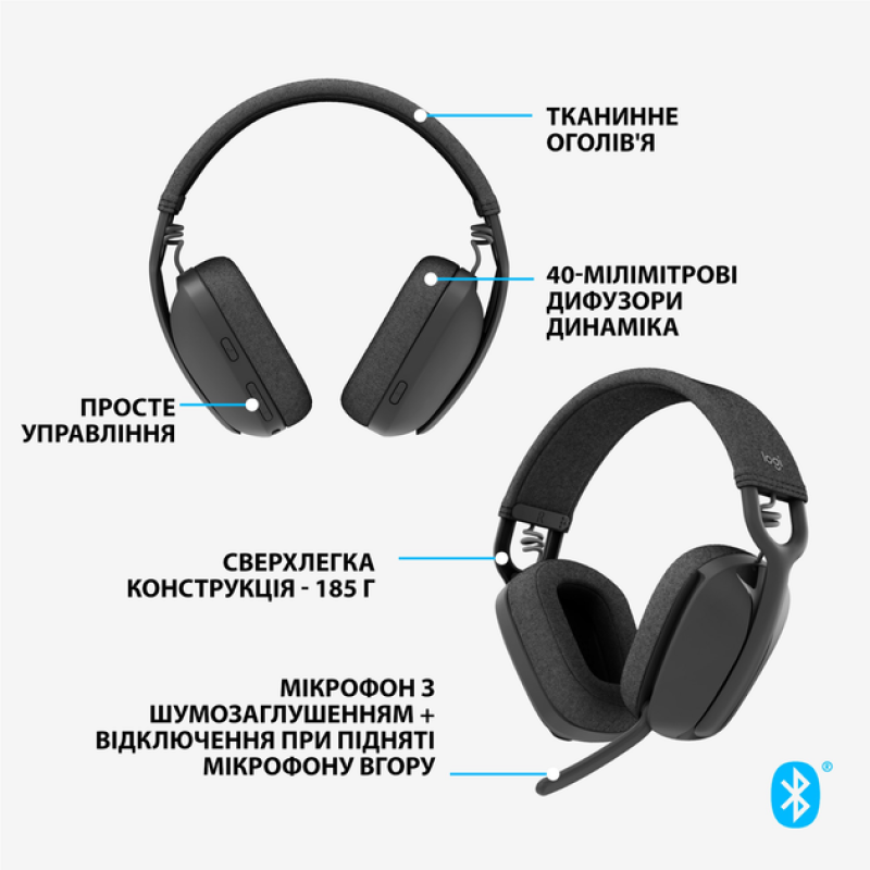 Гарнітура Logitech Zone Vibe 100 Graphite (981-001213) (6823485)