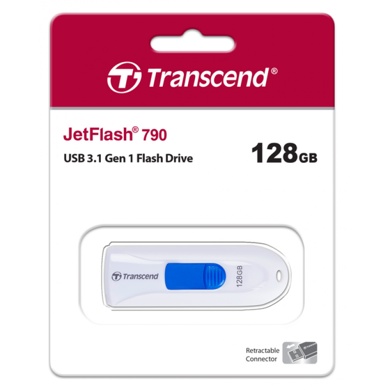 Flash Drive Transcend JetFlash 790 128GB USB 3.1 White (TS128GJF790W) (6986654)