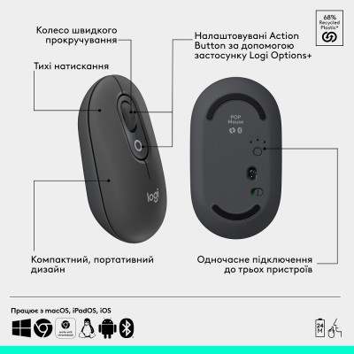 Миша Logitech POP Mouse Graphite, Bluetooth (910-007412) (7049936)