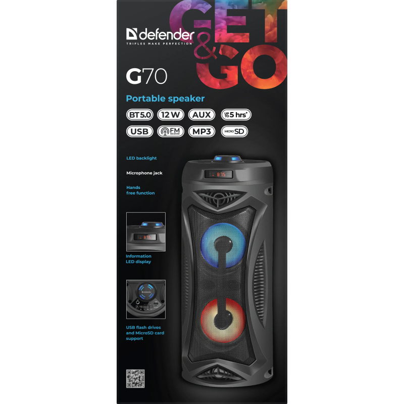 Портативна акустика Defender G70 12Вт, Black (65171)  (7063513)