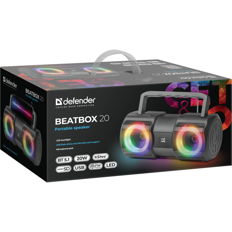 Портативна колонка Defender Beatbox 20 20Вт, Black (65420) (7063514)