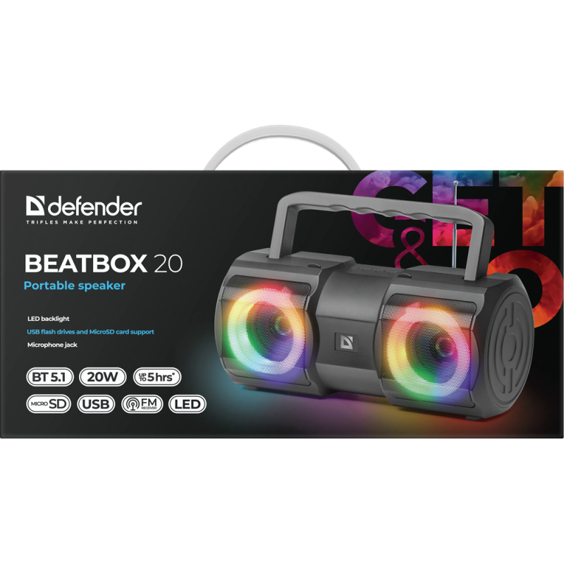 Портативна колонка Defender Beatbox 20 20Вт, Black (65420) (7063514)