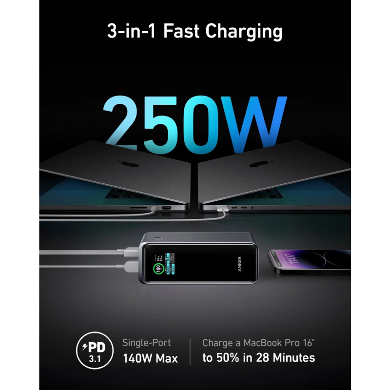 Портативний зарядний пристрій Anker Prime - 27650 mAh 250W PD Black (6962725)