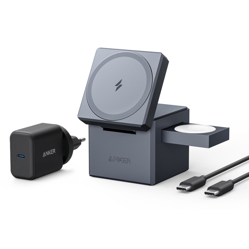 Бездротовий зарядний пристрій Anker MagGo Wireless Charging Station 15W 3-in-1 Cube Black (7089459)