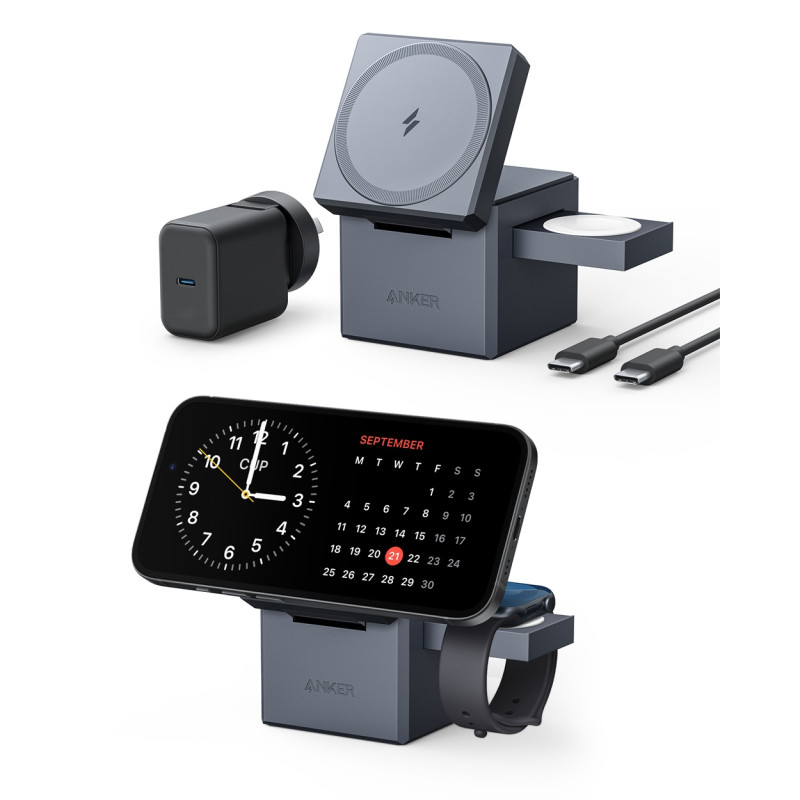 Бездротовий зарядний пристрій Anker MagGo Wireless Charging Station 15W 3-in-1 Cube Black (7089459)