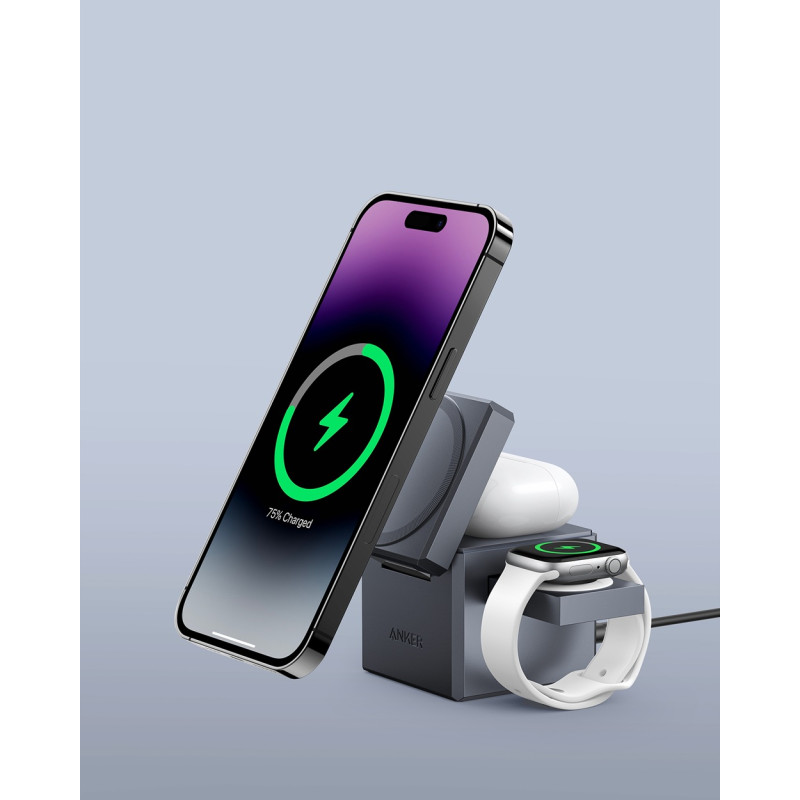 Бездротовий зарядний пристрій Anker MagGo Wireless Charging Station 15W 3-in-1 Cube Black (7089459)