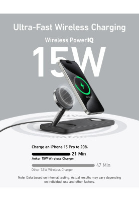 Бездротовий зарядний пристрій Anker MagGo Wireless Charging Station 15W 3-in-1 Pad Black (7089461)