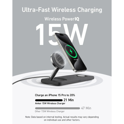 Бездротовий зарядний пристрій Anker MagGo Wireless Charging Station 15W 3-in-1 Pad Black (7089461)
