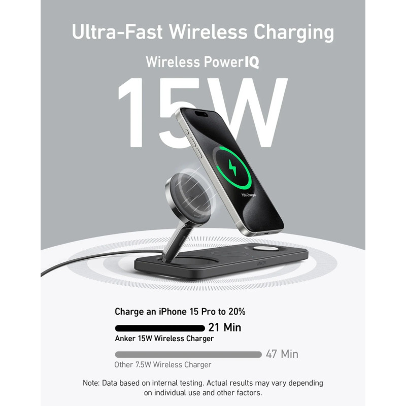 Бездротовий зарядний пристрій Anker MagGo Wireless Charging Station 15W 3-in-1 Pad Black (7089461)