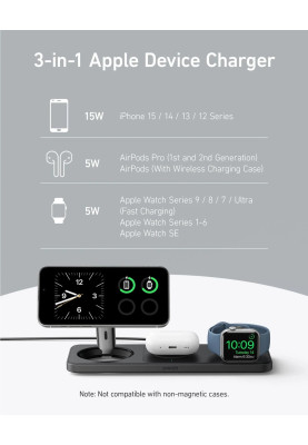 Бездротовий зарядний пристрій Anker MagGo Wireless Charging Station 15W 3-in-1 Pad Black (7089461)