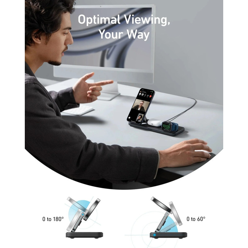 Бездротовий зарядний пристрій Anker MagGo Wireless Charging Station 15W 3-in-1 Pad Black (7089461)