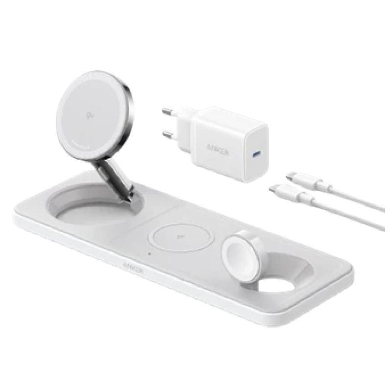 Бездротовий зарядний пристрій Anker MagGo Wireless Charging Station 15W 3-in-1 Pad White (7089463)