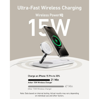 Бездротовий зарядний пристрій Anker MagGo Wireless Charging Station 15W 3-in-1 Pad White (7089463)