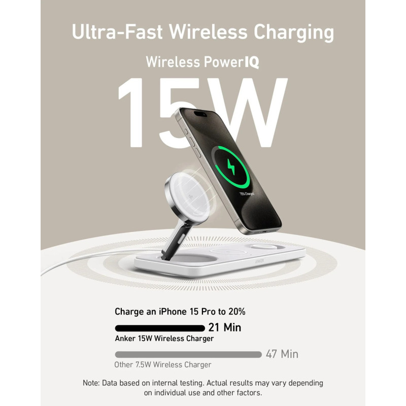 Бездротовий зарядний пристрій Anker MagGo Wireless Charging Station 15W 3-in-1 Pad White (7089463)