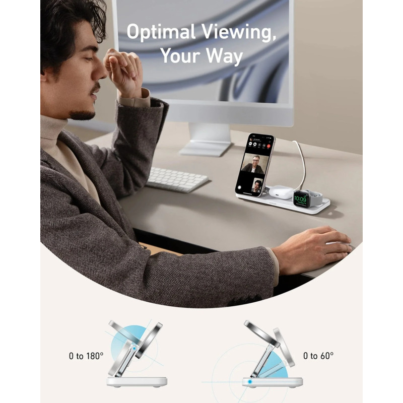 Бездротовий зарядний пристрій Anker MagGo Wireless Charging Station 15W 3-in-1 Pad White (7089463)