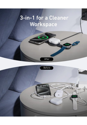 Бездротовий зарядний пристрій Anker MagGo Wireless Charging Pad 15W 3-in-1 Foldable Black (7089464)