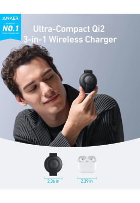 Бездротовий зарядний пристрій Anker MagGo Wireless Charging Pad 15W 3-in-1 Foldable Black (7089464)