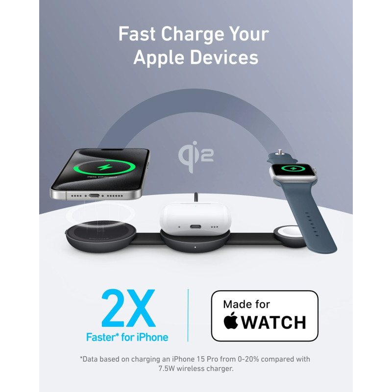 Бездротовий зарядний пристрій Anker MagGo Wireless Charging Pad 15W 3-in-1 Foldable Black (7089464)