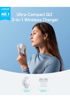 Бездротовий зарядний пристрій Anker MagGo Wireless Charging Pad 15W 3-in-1 Foldable White (7089465)