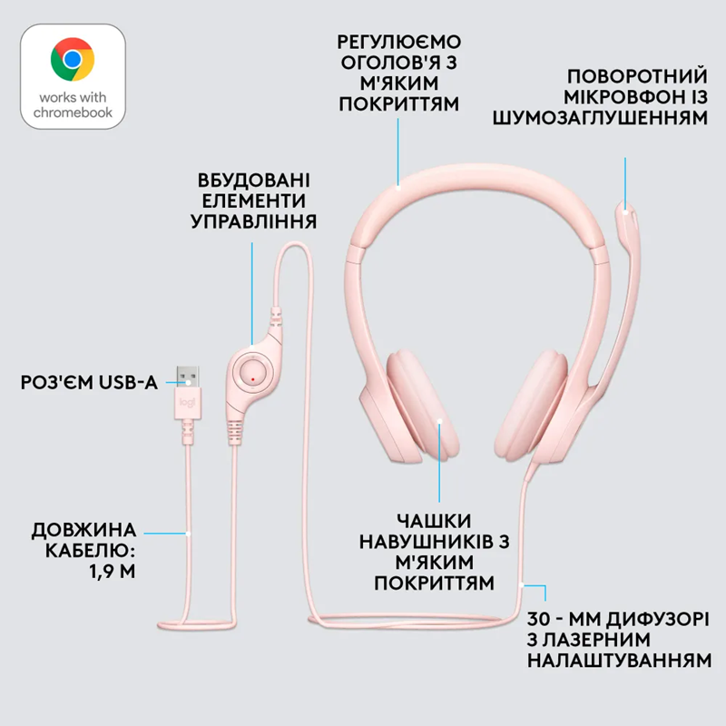 Гарнітура Logitech USB H390 (981-001281) Rose  (6857748)