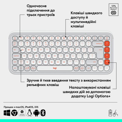 Клавіатура Logitech POP Keys OFF WHITE US INT'L (L920-013072) (7031708)
