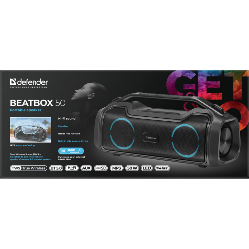 Портативна акустика Defender Beatbox 50 Black (65950) (7055827)