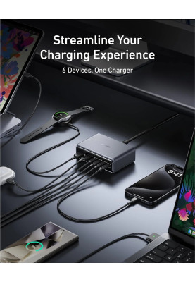 Сетевое зарядне пристрій Anker GaNPrime Charger - 200W, 4xUSB-C PD & 2xUSB-A Black (7121459)