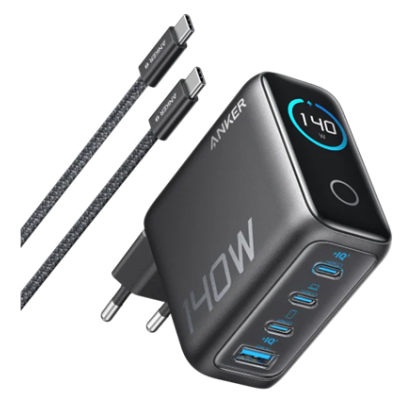 Сетевое зарядне пристрій Anker Laptop GaN Charger 140W, 3xUSB-C PD3.1 & 1xUSB-A w Display and Cable Black (7121460)