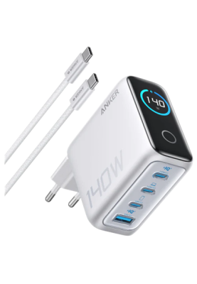Сетевое зарядне пристрій Anker Laptop GaN Charger 140W, 3xUSB-C PD3.1 & 1xUSB-A w Display and Cable Silver (7121461)