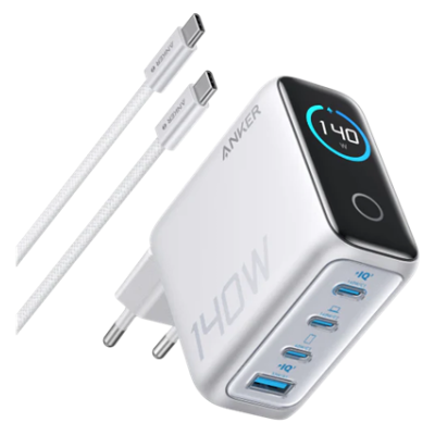 Сетевое зарядне пристрій Anker Laptop GaN Charger 140W, 3xUSB-C PD3.1 & 1xUSB-A w Display and Cable Silver (7121461)