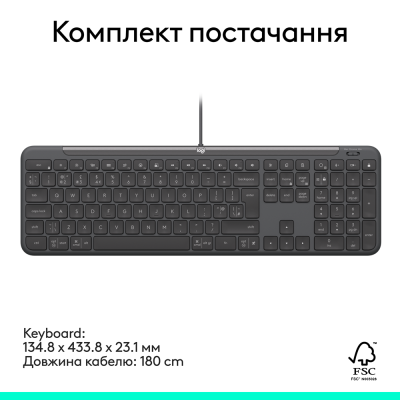 Клавіатура Logitech Signature Slim K620 Wired Keyboard for Business - GRAPHITE (920-013333) (7129737)