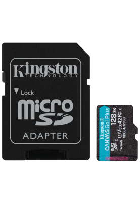 Карта пам'яті Kingston microSD 128GB C10 UHS-I U3 A2 V30 + SD (SDCG4/128GB) (7120094)