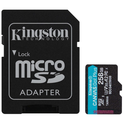 Карта пам'яті Kingston microSD 256GB C10 UHS-I U3 A2 V30 + SD (SDCG4/256GB) (7120095)