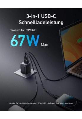 Сетевое зарядне пристрій Anker GaNPrime Charger - 67W, 2xUSB-C PD & 1xUSB-A Black (7133644)