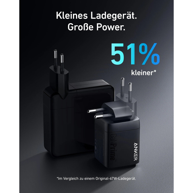 Мережевий зарядний пристрій Anker GaNPrime Charger - 67W, 2xUSB-C PD & 1xUSB-A Black (7133644)
