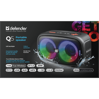 Портативна акустика Defender Q5 20 W Black (65305) (7151830)