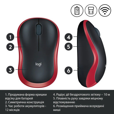 Миша Logitech Wireless Mouse M185 RED - EWR2 (910-002237) (7196815) Миша Logitech Wireless Mouse M185 RED - EWR2 (910-002237) (7196815)