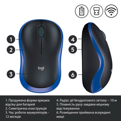 Миша Logitech Wireless Mouse M185 BLUE - EWR2 (910-002236) (6877534) Миша Logitech Wireless Mouse M185 BLUE - EWR2 (910-002236) (6877534)