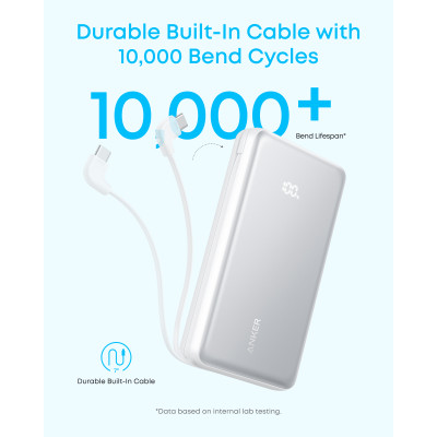 Портативний зарядний пристрій Anker - 20000 mAh 22.5W Built-In USB-C Cable White (7227885)